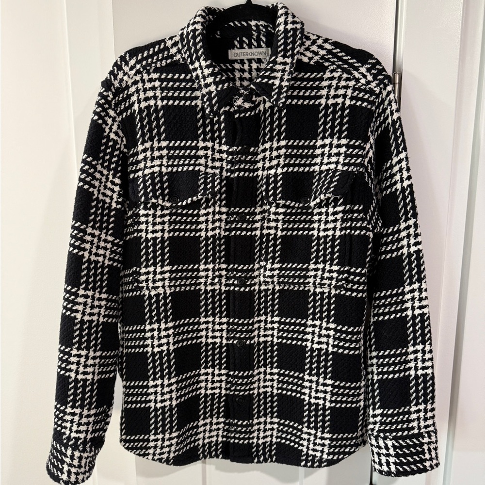 OUTERKNOWN Cloud Weave Shirt - Pitch Black Blake Plaid - Medium - New With Tags!